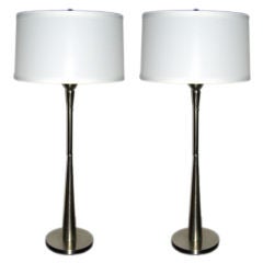 Pair of Mid century brushed nickel table lamps in