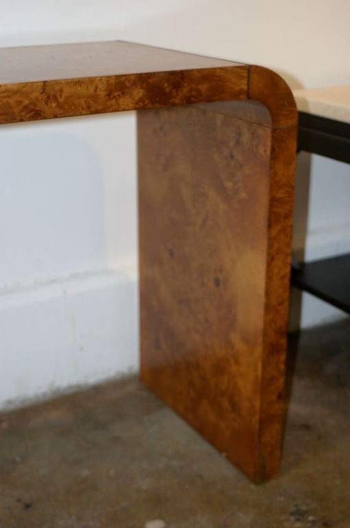 1970's burled wood waterfall console