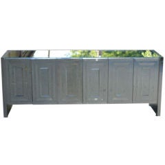 1970s  Ello Mirrored Credenza with polished stainless clad sides