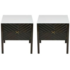 Pair of 1950's chevron front nighstands with vitrolite tops