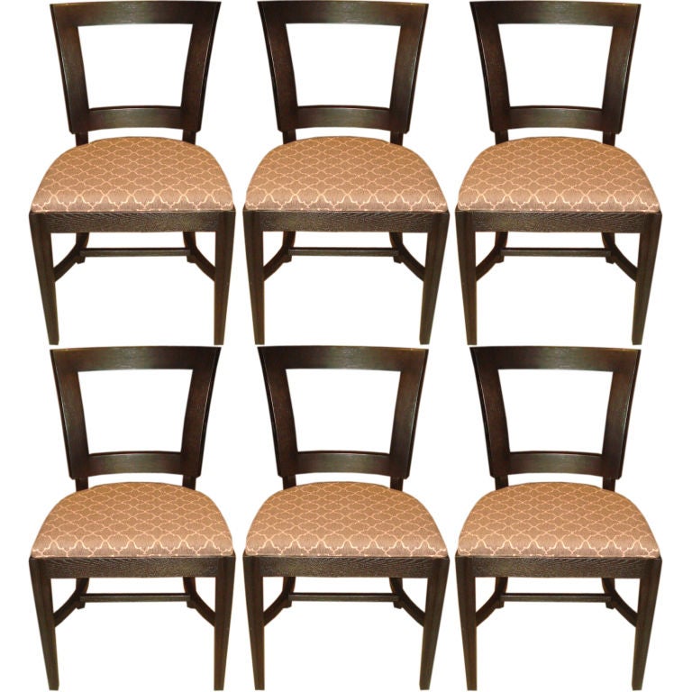 Set of Six 1940s Dining Side Chairs with Cut-Out Design in Back