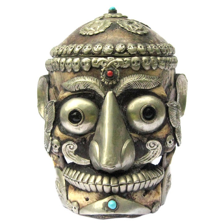 Striking Tibettan Monk's silver-clad Skull