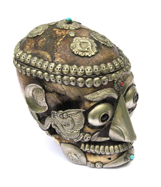 Bone Striking Tibettan Monk's silver-clad Skull
