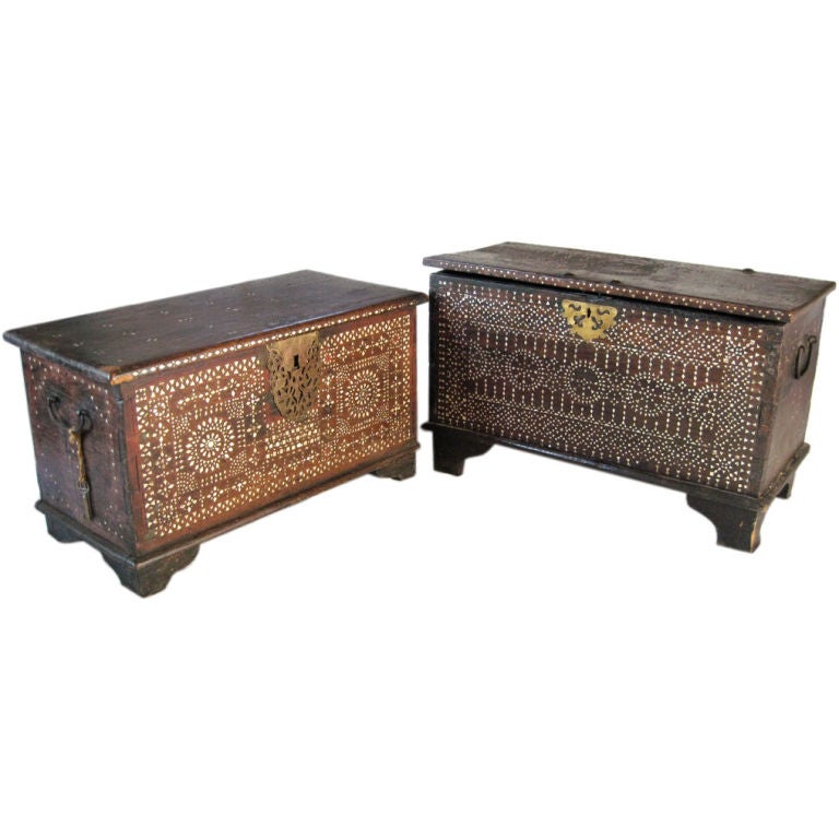 Two 17th c. Ottoman inlaid table chests For Sale