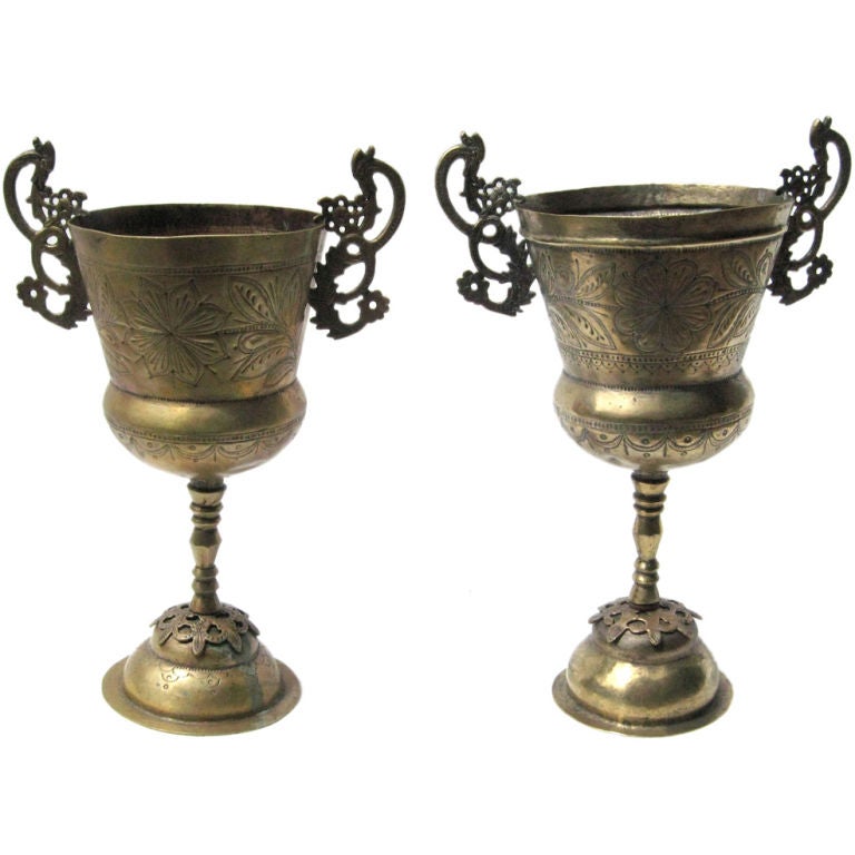 Fine pair of large Spanish Colonial Chalices For Sale