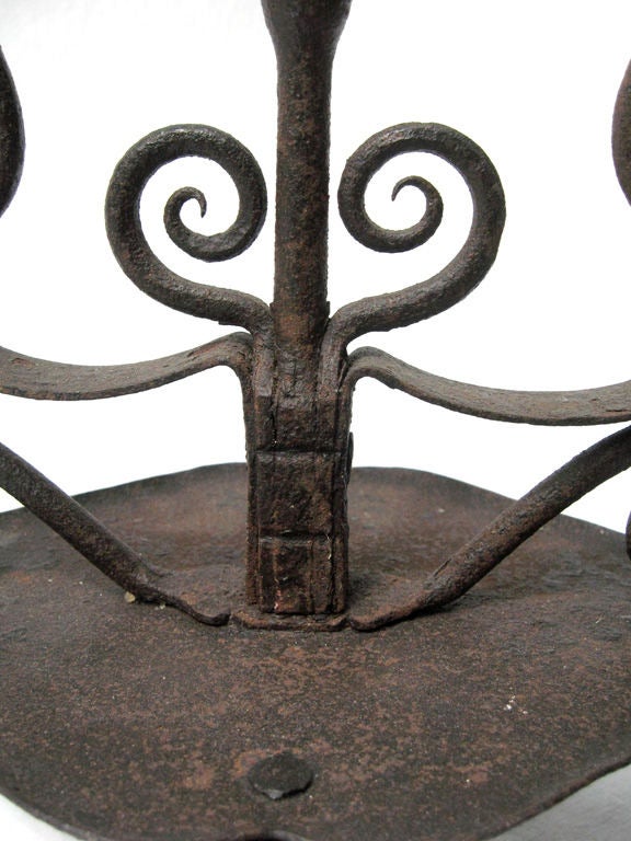 Wrought Iron Fine 17th c. Spanish wrought iron Candlestick For Sale
