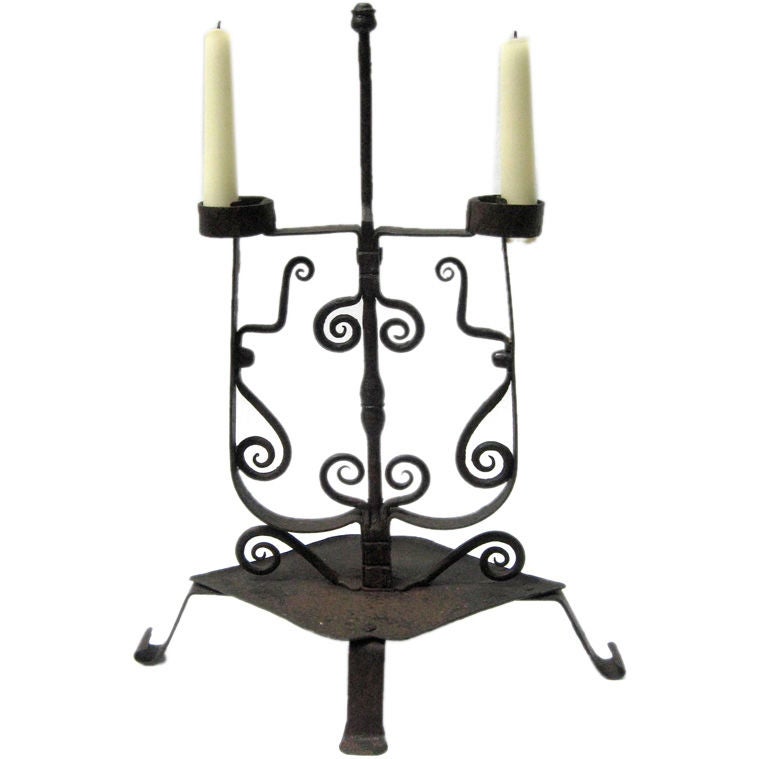 Fine 17th c. Spanish wrought iron Candlestick For Sale