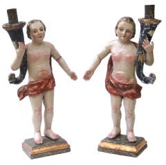 Good Pair of Mexican 18th c. Angel torcheres