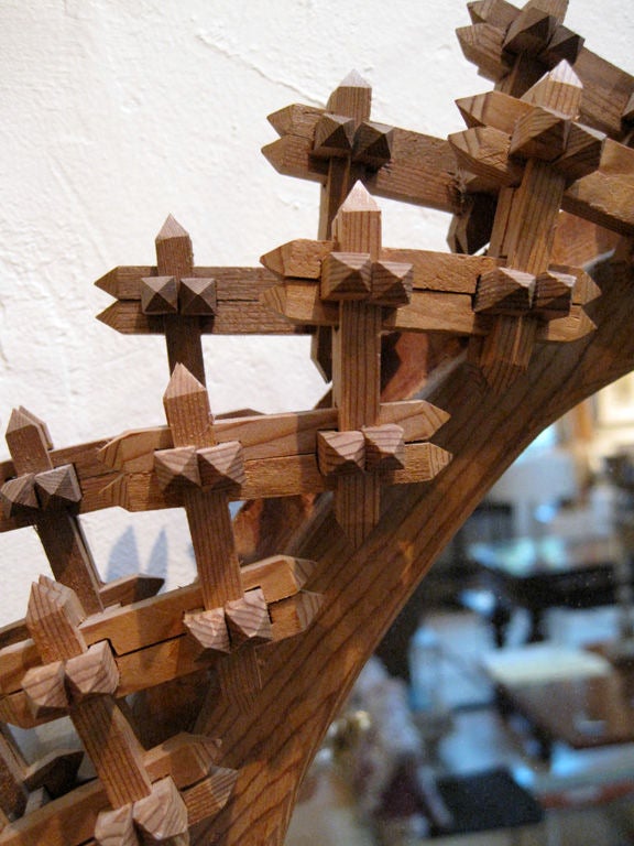 A lovely mirror assembled from intricately fitted wood