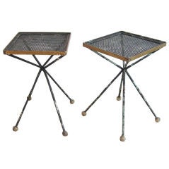 Pair of Mategot-style perforated steel side tables