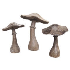 Unusual carved wood mushrooms