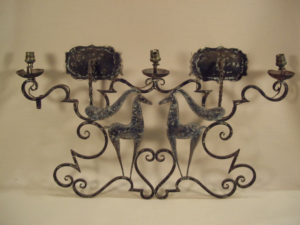 Art Deco iron and tole' sconce