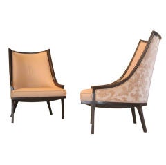 Pair of fabric and wood chairs