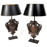 Incredible pair of table lamps with antique Metal shield