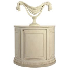Painted Demi-lune Cabinet With Urn Mounted on Top
