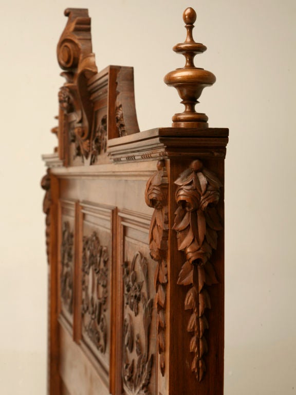 c.1880 French Hand-Carved Walnut Bed with Cherubs 2