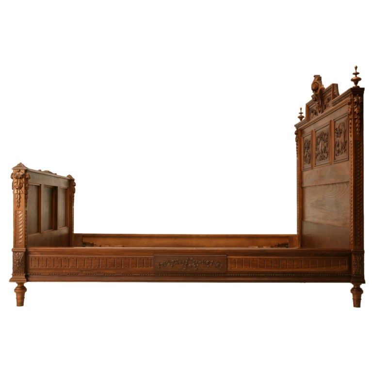 c.1880 French Hand-Carved Walnut Bed with Cherubs