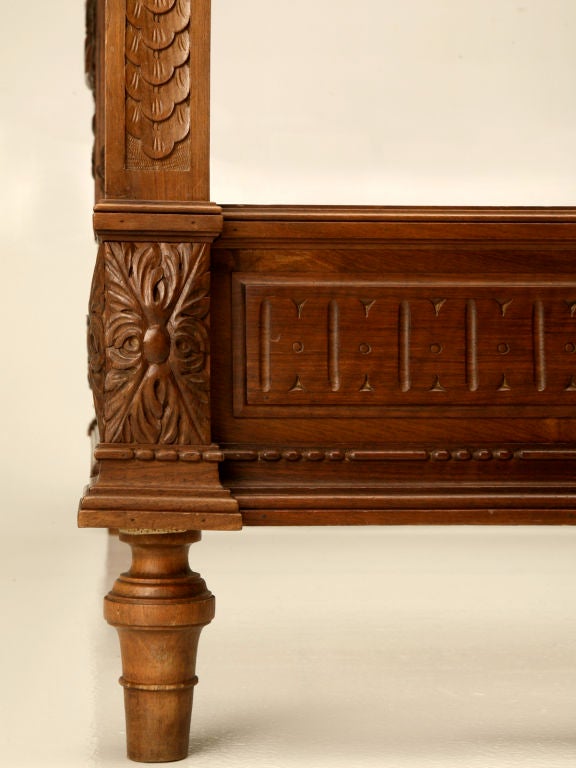 c.1880 French Hand-Carved Walnut Bed with Cherubs 4