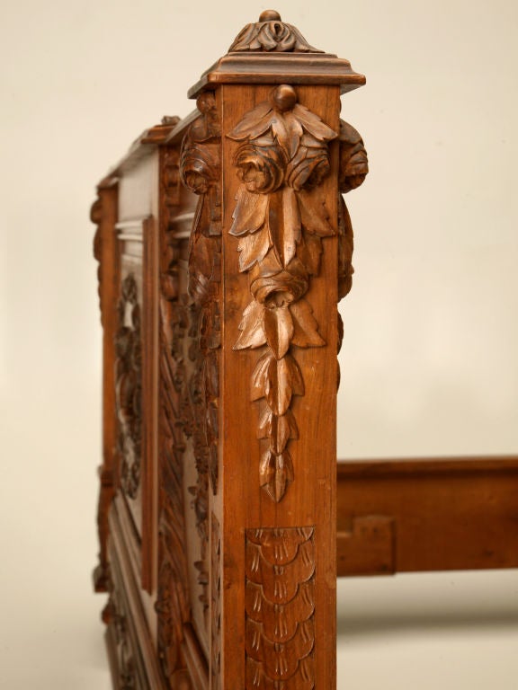 c.1880 French Hand-Carved Walnut Bed with Cherubs 5