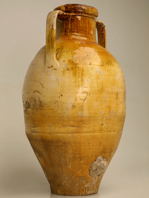 Italian Enameled Terracotta Olive Oil Jar from Puglia Region