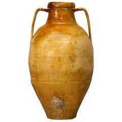 Italian Enameled Terracotta Olive Oil Jar from Puglia Region