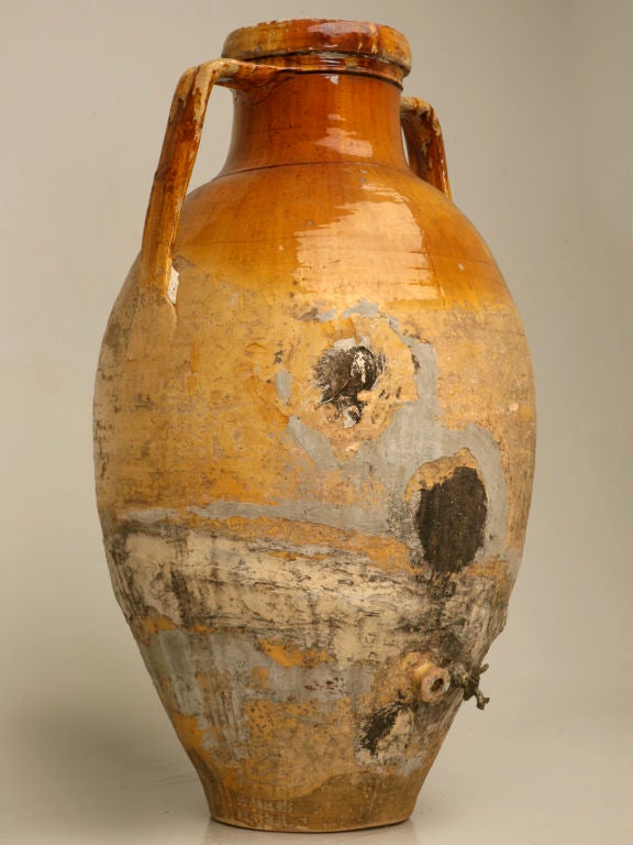 Italian Enameled Terracotta Olive Oil Jar from Puglia Region