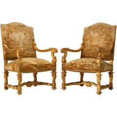 c.1880 Original French Gilt Louis XIV Style Throne Chairs