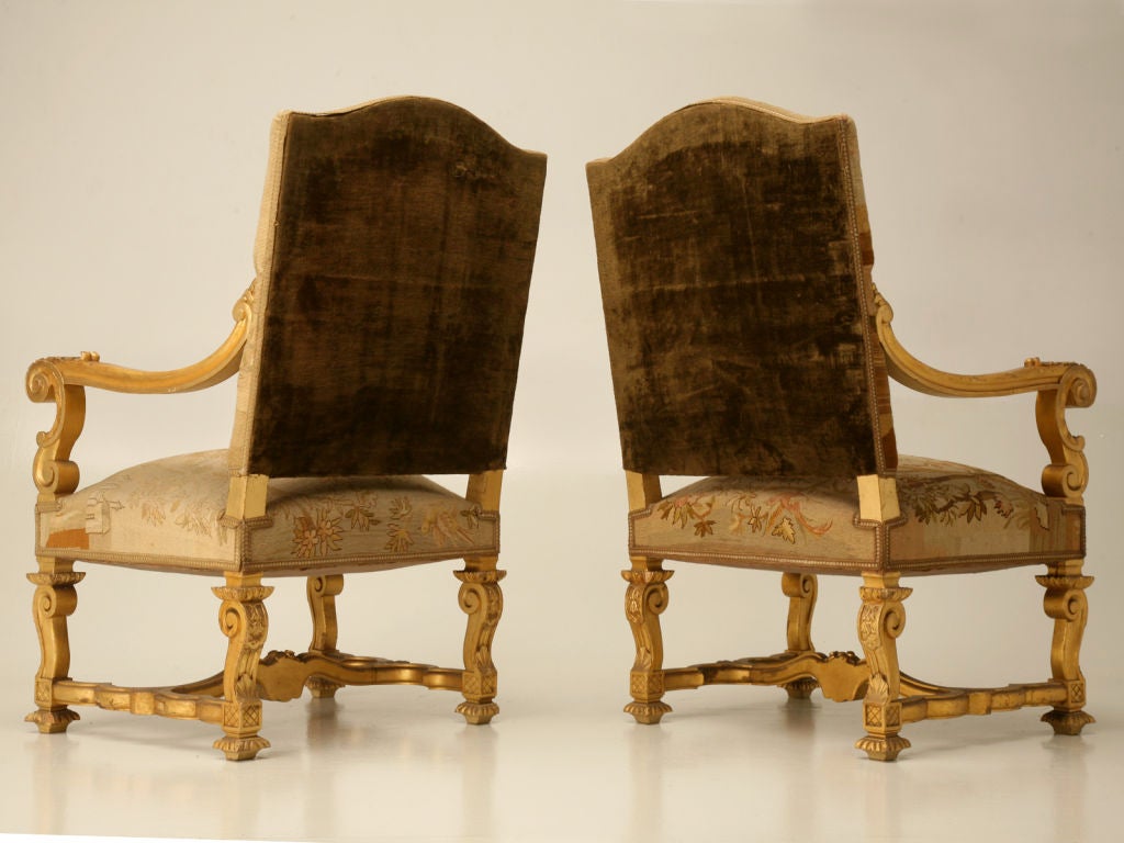 c.1880 Original French Gilt Louis XIV Style Throne Chairs 4