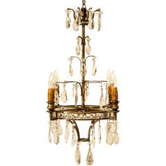Antique c.1920 French Bronze and Fire Crystal 8-Light Chandelier
