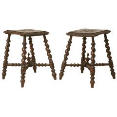 c.1880 Pair of French Hand-Carved Oak Stools