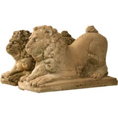 Antique c.1900 Pair of English Garden Lions