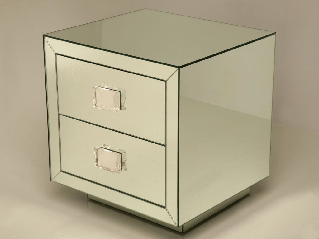 Mirrored Commode/Nightstand with Crystal Knobs