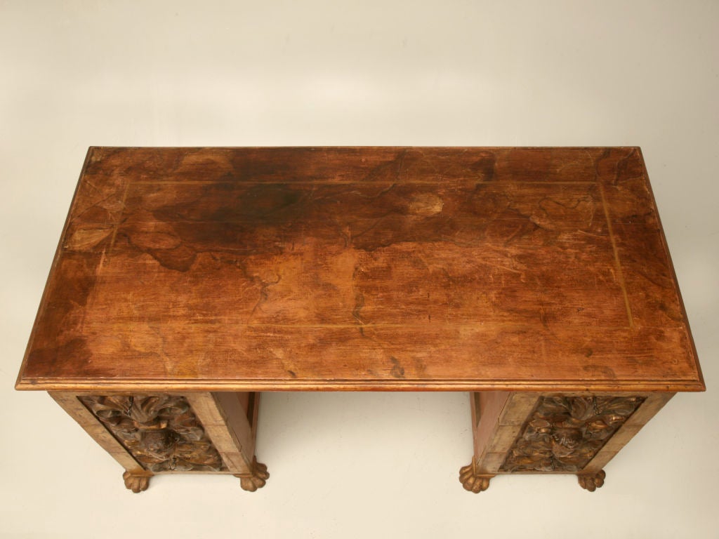 19th Century Antique Italian Hand-Carved & Gilded 6 Drawer Desk/Vanity