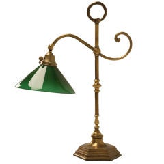 Retro American Brass Desk or Banker's Lamp w/Cased Glass Shade