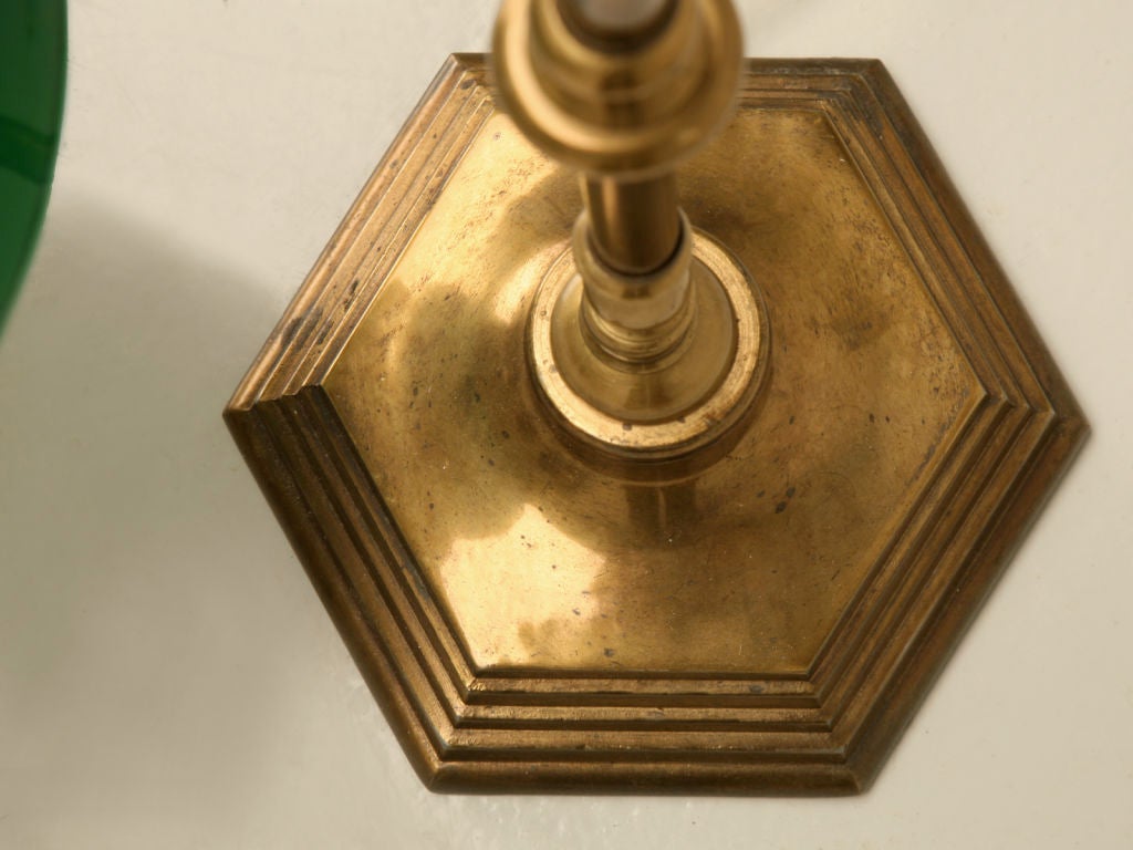 Vintage American Brass Desk or Banker's Lamp w/Cased Glass Shade 6