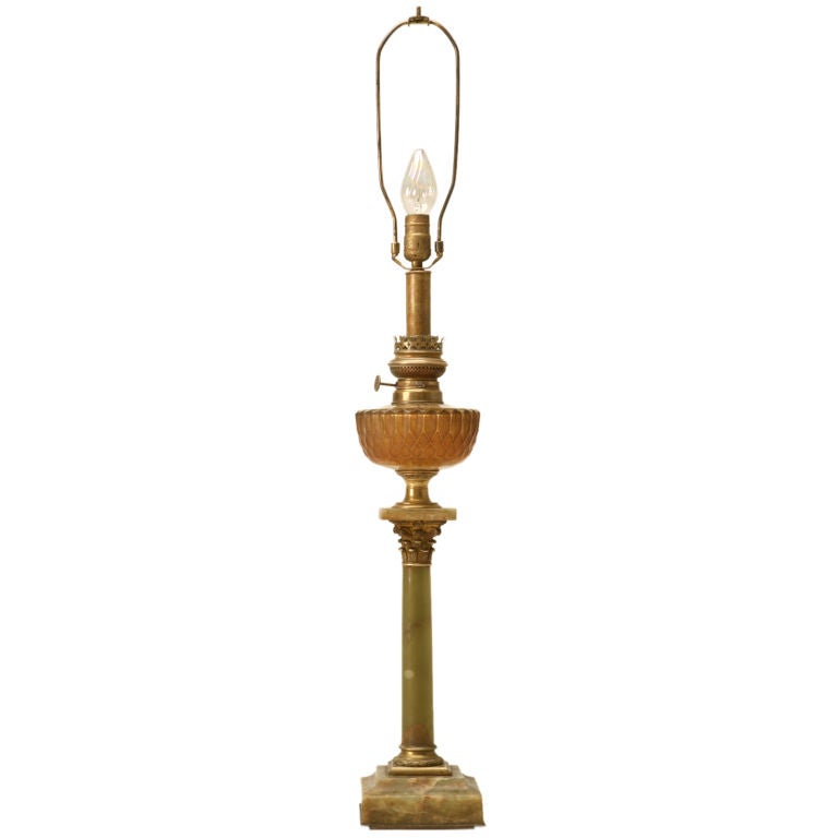c.1900 French Onyx & Bronze Lamp