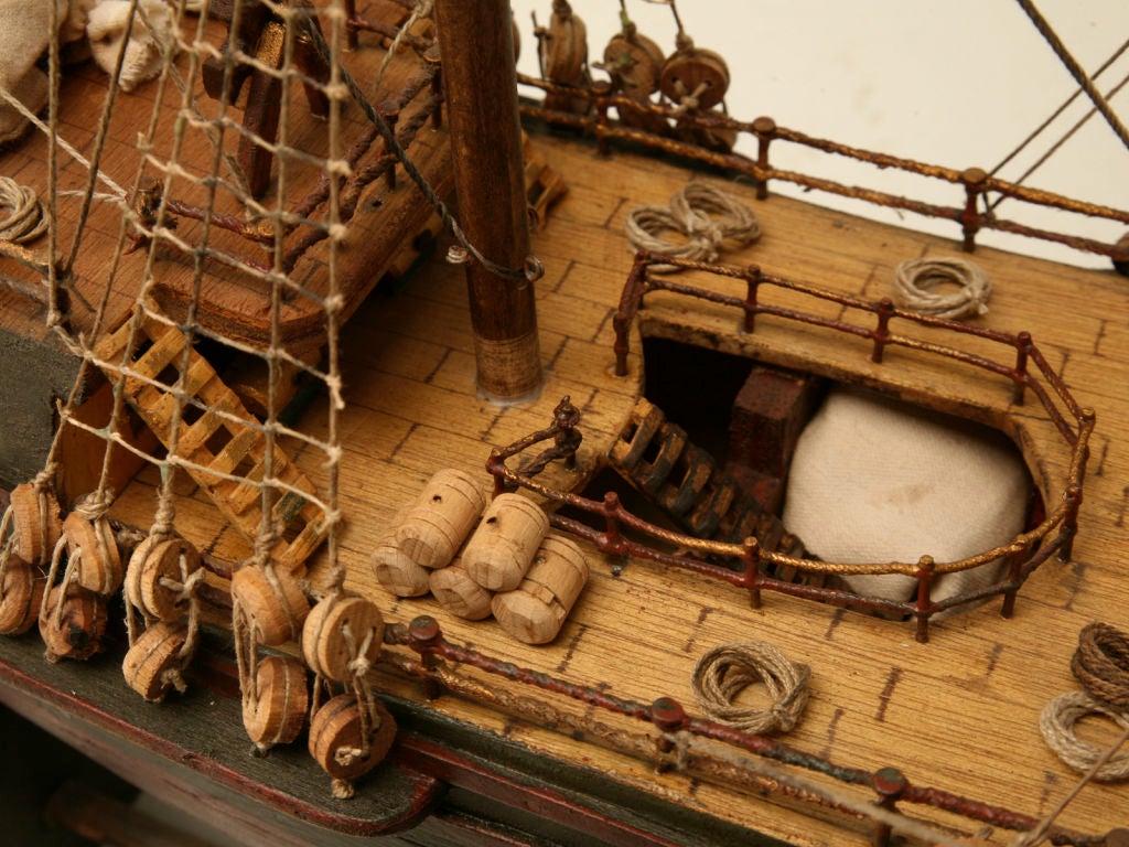 Handmade Vintage French Folk Art Pirate's Ship Model on Stand 2