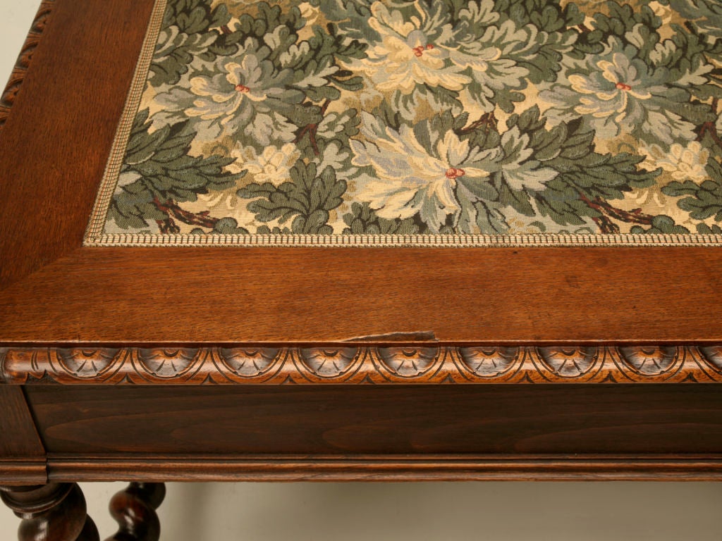 c.1890 French Oak Louis XIII Tapestry Top Desk w/2 Drawers 7