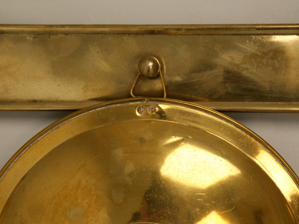 c.1930 French Brass Graduated Pot Lids on Wall Rack 2