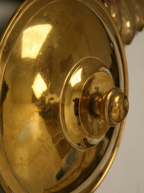c.1930 French Brass Graduated Pot Lids on Wall Rack 7