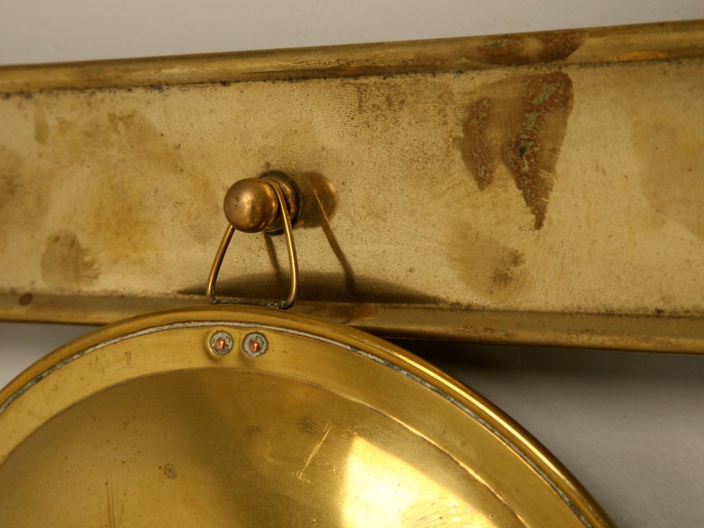 c.1930 French Brass Graduated Pot Lids on Wall Rack 6