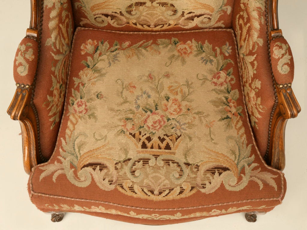 c.1900 French Needlepoint Louis XV Wing-Back Chair 1