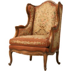 c.1900 French Needlepoint Louis XV Wing-Back Chair