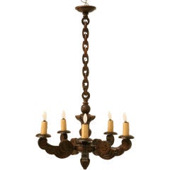 c.1920 Hand-Carved French 5 Light Chandelier w/Wood Chain