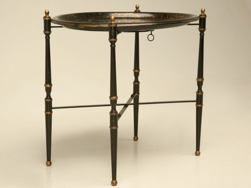 Antique English Papier Mache & M.O.P. Tray on Folding Stand