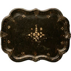 c.1880 English Papier Mache Tray w/Inlaid Mother-of-Pearl