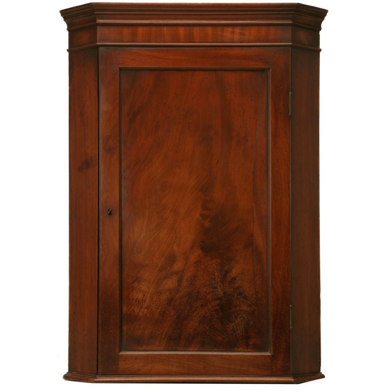 English Crotch Mahogany Hanging Corner Cupboard, circa 1870