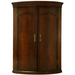 Antique c.1850 English Banded Oak Bow-Front Corner Cabinet