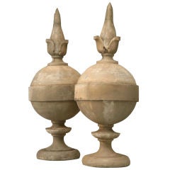 Antique Pair of Large Architectural Roof-Top Sphere-Form Finials