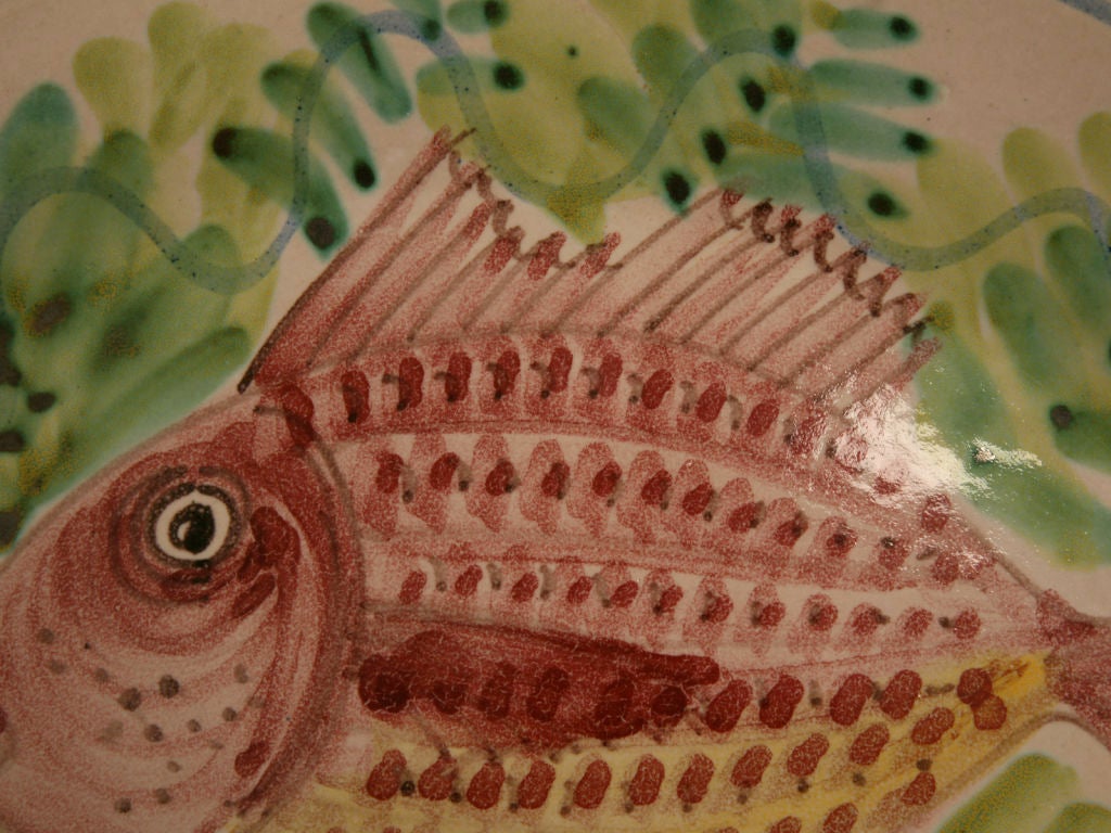 Glazed Set of 4 Vintage Italian Hand-Painted Fish Platters